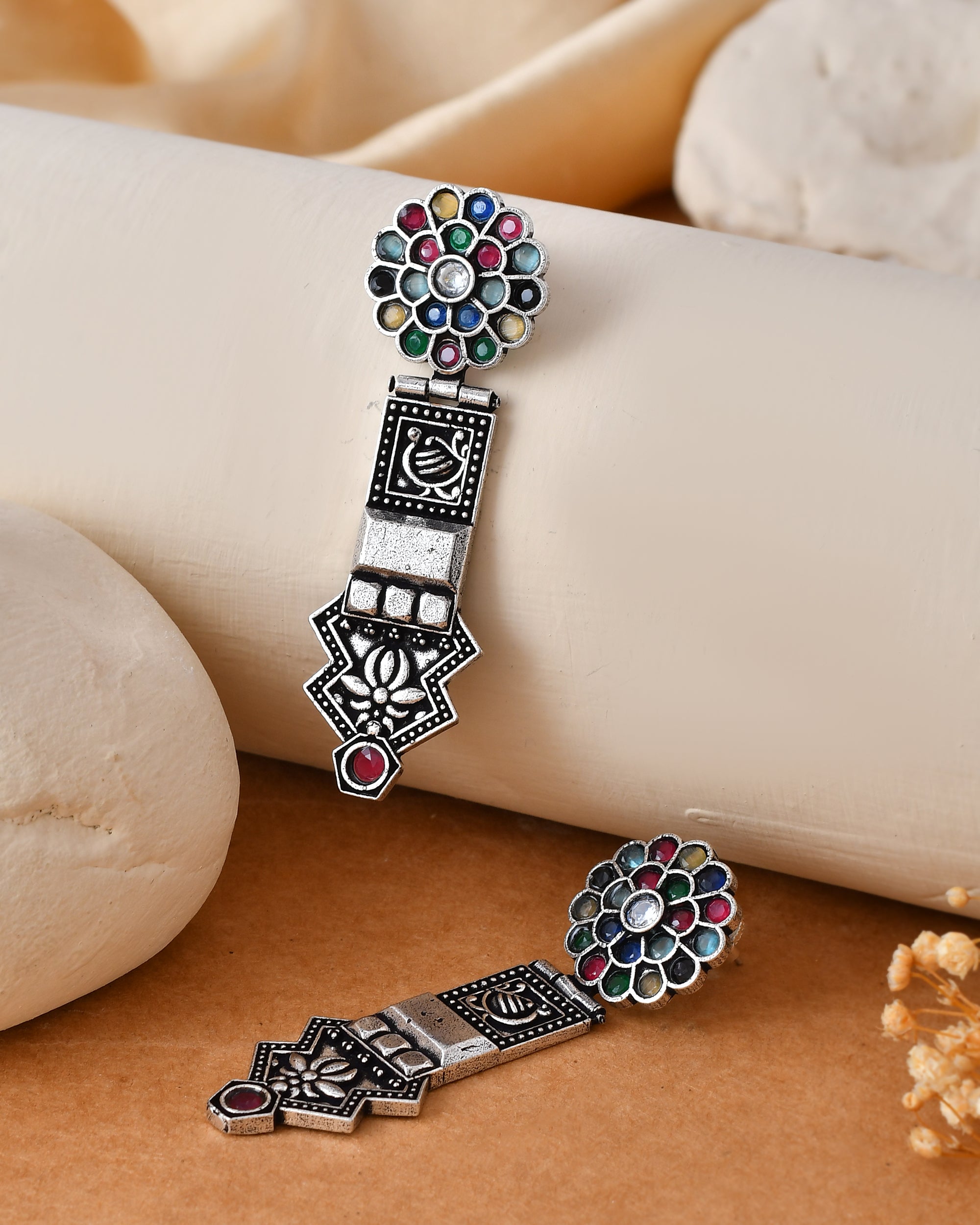 Vibrant Navratna Dandiya Earrings